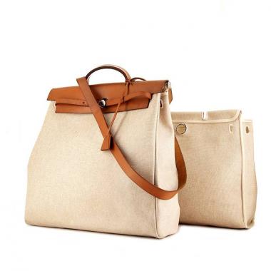 Borsa Hermes Herbag in tela beige e pelle naturale