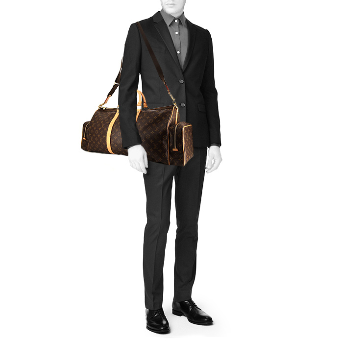 Louis Vuitton Keepall 60 cm travel bag in brown monogram canvas and natural leather - Detail D2