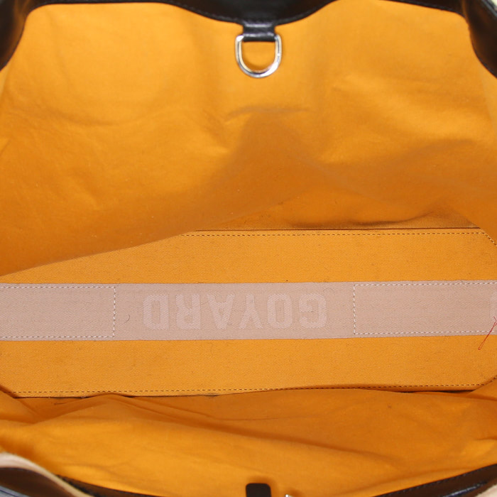 Shopping bag Goyard Voltaire in tela monogram nera e pelle nera - Detail D3