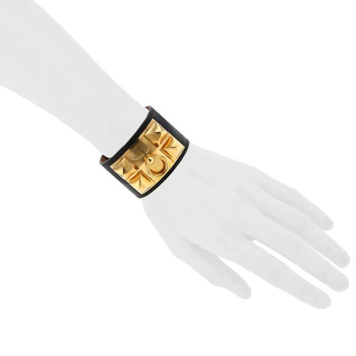 Hermes Médor cuff bracelet in metal and leather - Detail D1