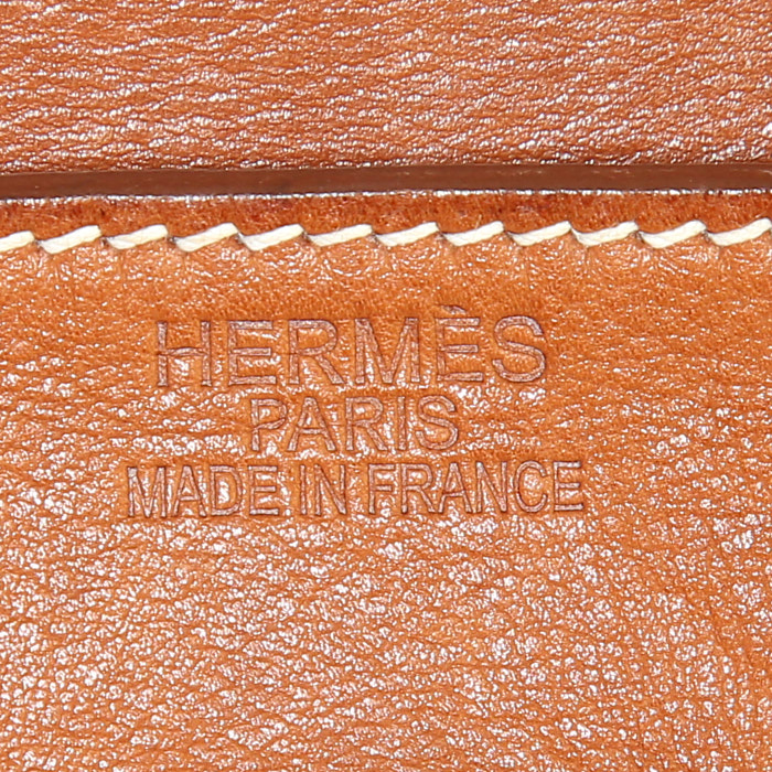 Sac à main Hermes Birkin 35 cm en toile beige et cuir Barénia - Detail D4