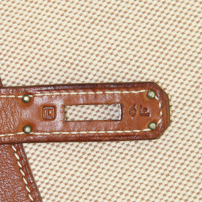 Hermes Birkin 35 cm handbag in beige canvas and Barenia leather - Detail D6