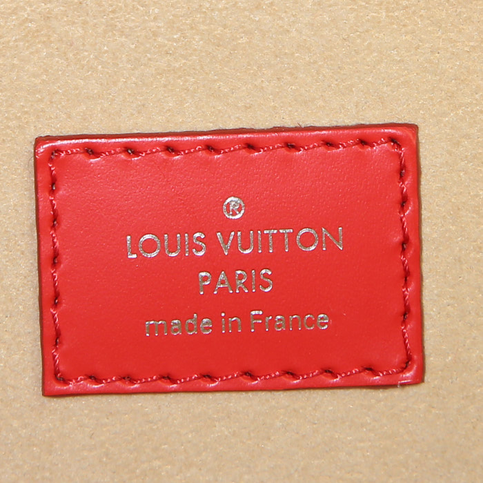 Sac à main Louis Vuitton Dora en toile monogram marron et cuir rouge - Detail D4