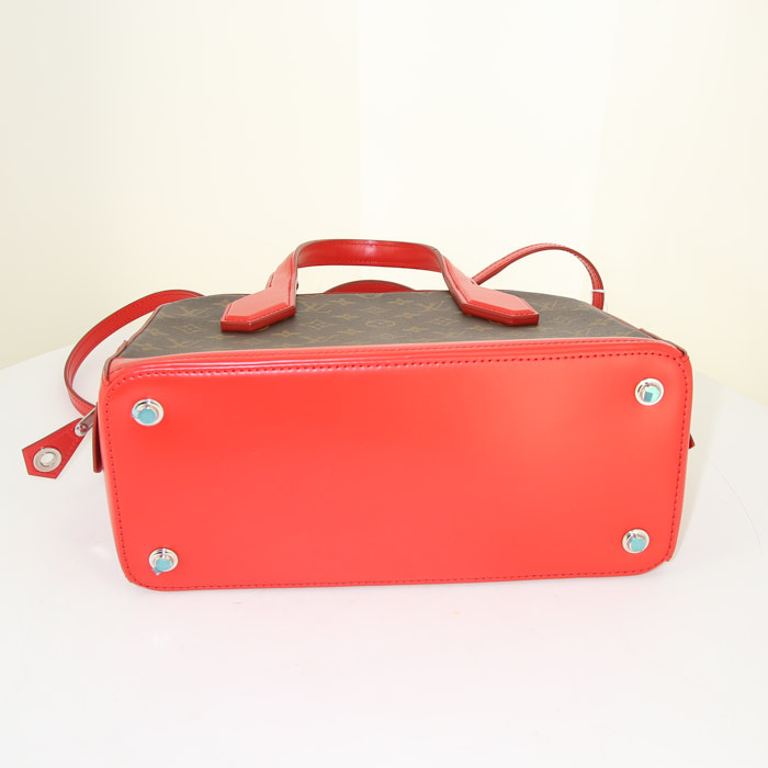 Borsa Louis Vuitton Dora in tela monogram marrone e pelle rossa - Detail D5