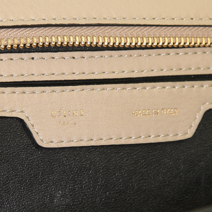 Sac à main Celine Trapeze grand modèle en cuir beige et daim beige - Detail D4