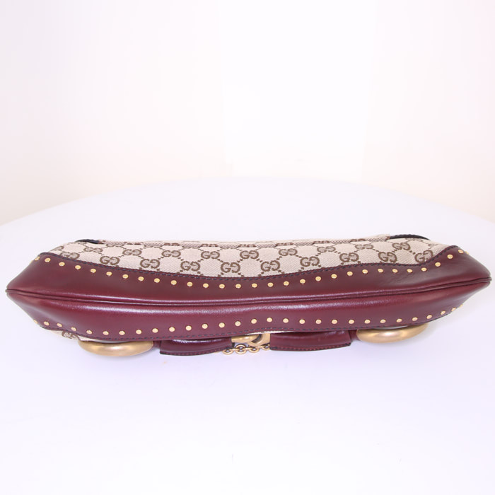 Gucci Mors pouch in grey monogram canvas and brown leather - Detail D4