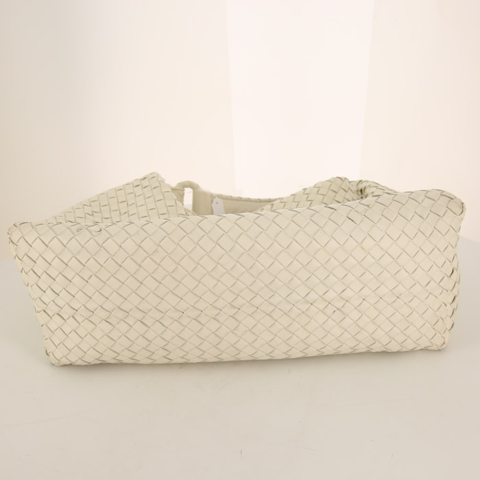 Borsa Bottega Veneta Sloane in pelle intrecciata bianco sporco - Detail D4