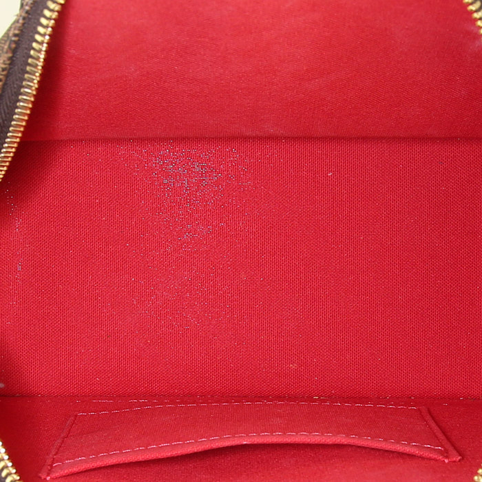 Sac bandoulière Louis Vuitton Alma BB en toile damier marron et cuir marron - Detail D3