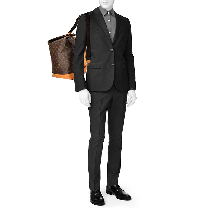 Bolsa de viaje Louis Vuitton Marin - Travel Bag en lona Monogram marrón y cuero natural - Detail D1