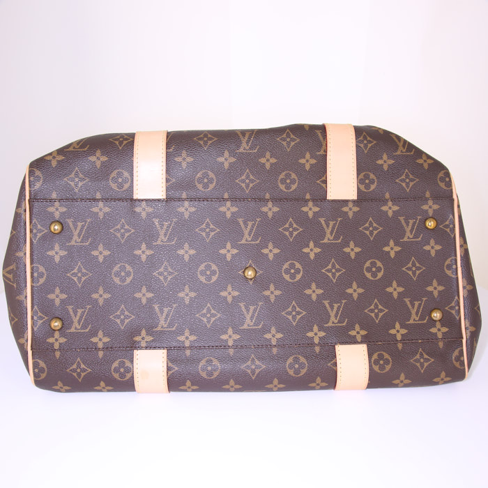 Louis Vuitton Carryall weekend bag in brown monogram canvas and natural leather - Detail D4