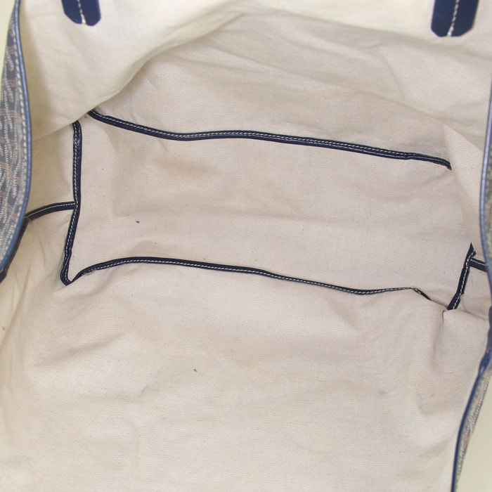 Shopping bag Goyard Saint-Louis modello grande in tela siglata blu e pelle blu - Detail D2