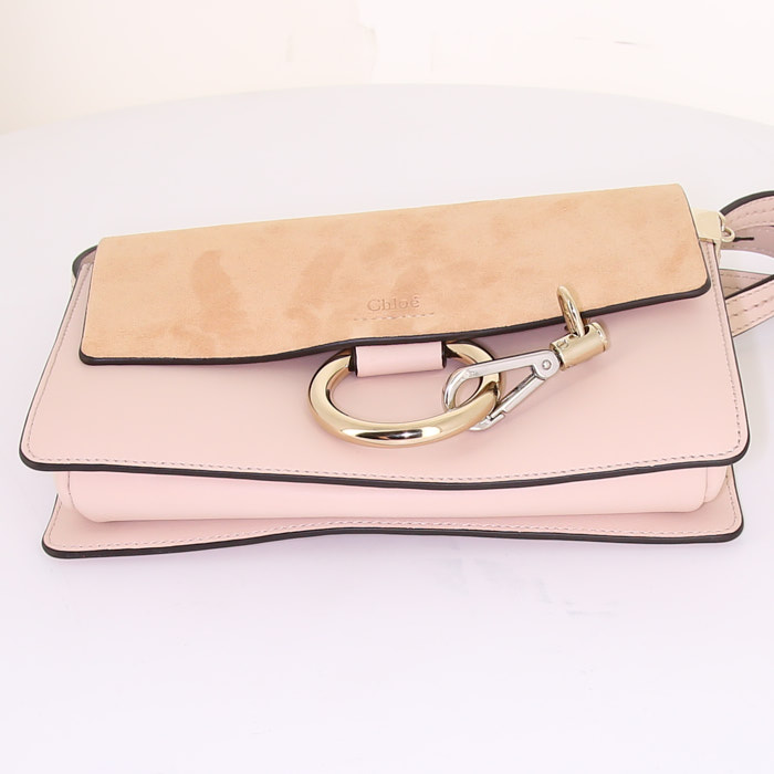 Borsa a tracolla Chloé Faye modello piccolo in camoscio e pelle beige - Detail D4