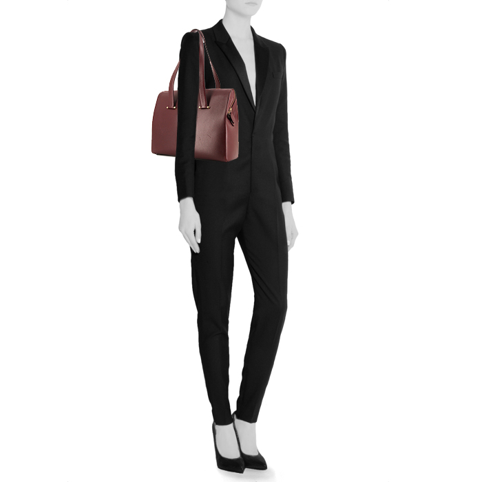 Cartier shopping bag in burgundy leather - Detail D1