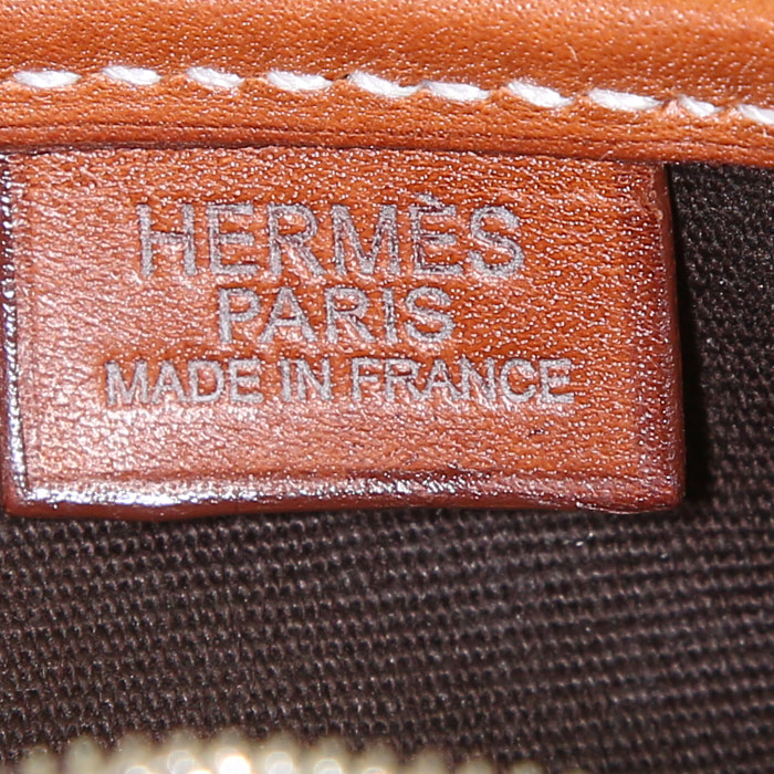 Borsa a tracolla Hermès in tela marrone e pelle Barenia - Detail D3