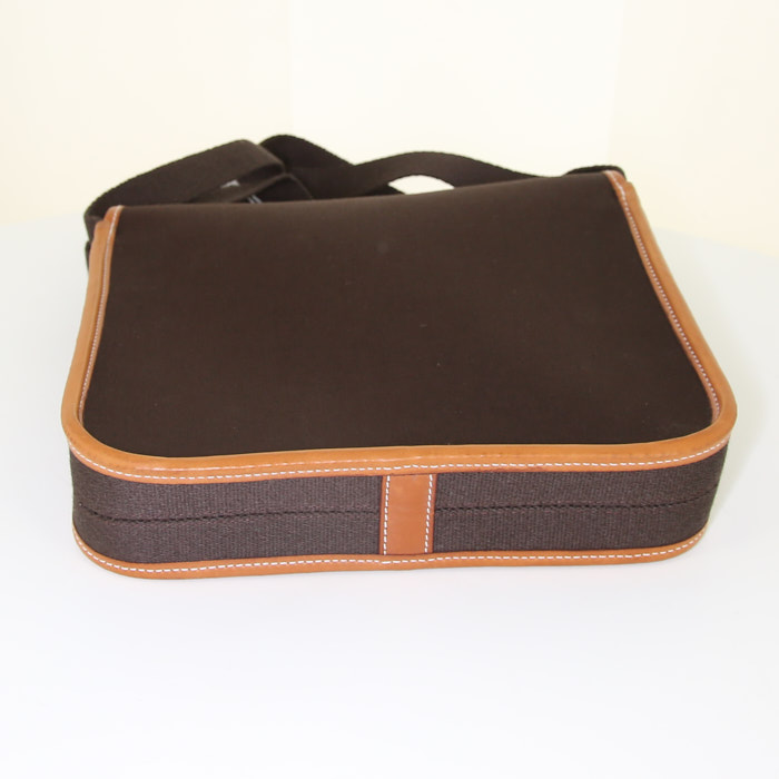 Borsa a tracolla Hermès in tela marrone e pelle Barenia - Detail D4