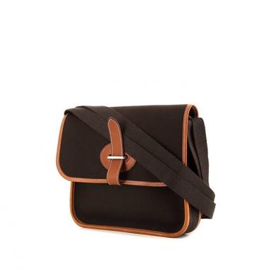 Borsa a tracolla Hermès in tela marrone e pelle Barenia