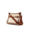 Hermes Jypsiere messenger bag in brown Barenia leather and beige canvas - 00pp thumbnail