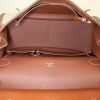 Hermes Jypsiere messenger bag in brown Barenia leather and beige canvas - Detail D2 thumbnail