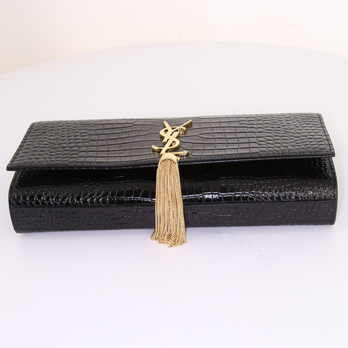 Saint Laurent Kate handbag/clutch in black leather - Detail D4