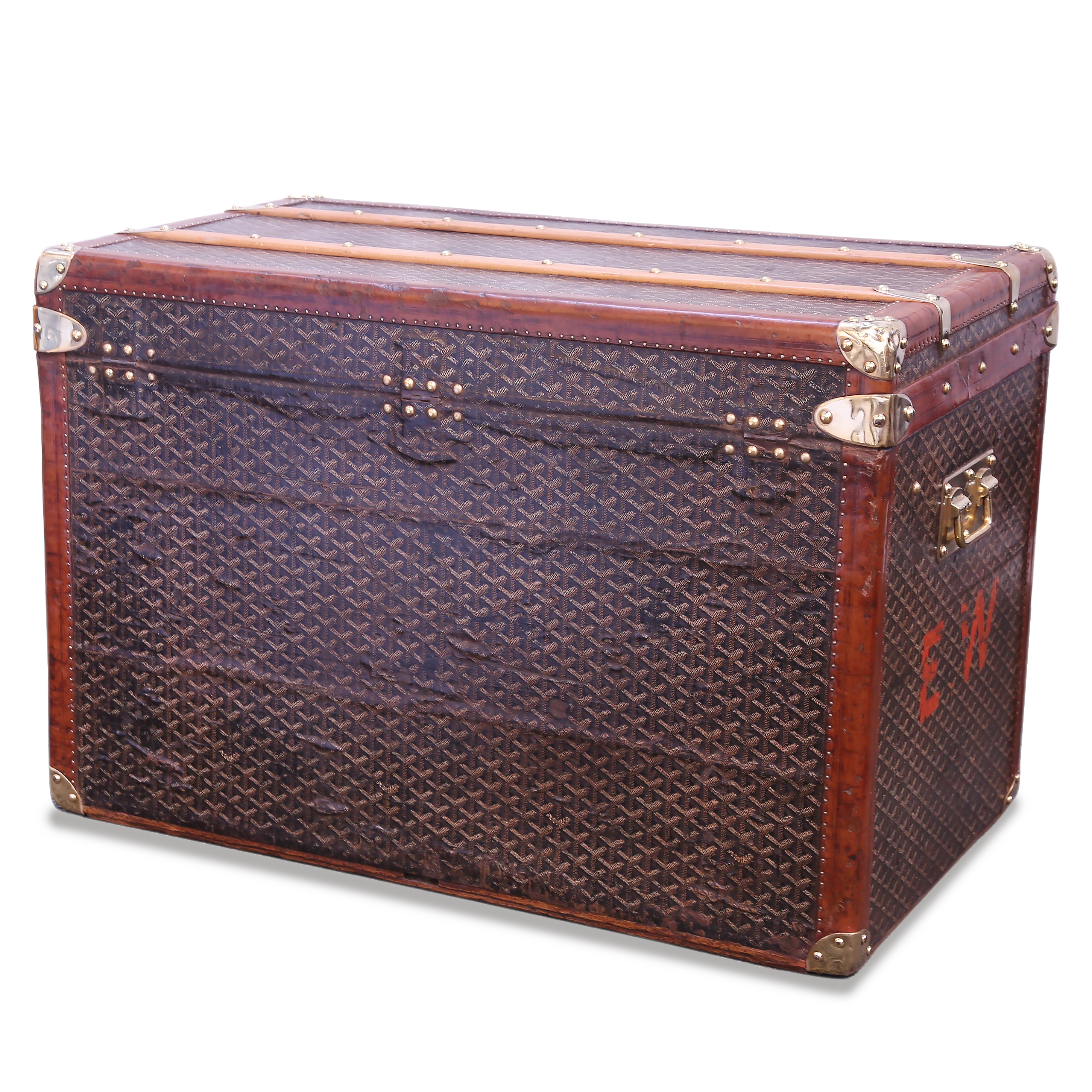 Baul Goyard en tela Goyardine y cuero natural - Detail D1