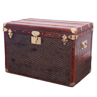 Malle Goyard en toile Goyardine et cuir naturel