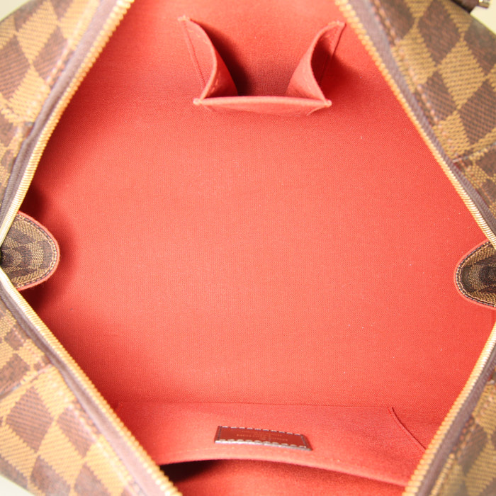 Borsa Louis Vuitton Ribera in tela cerata con motivo a scacchi ebano e pelle marrone - Detail D2