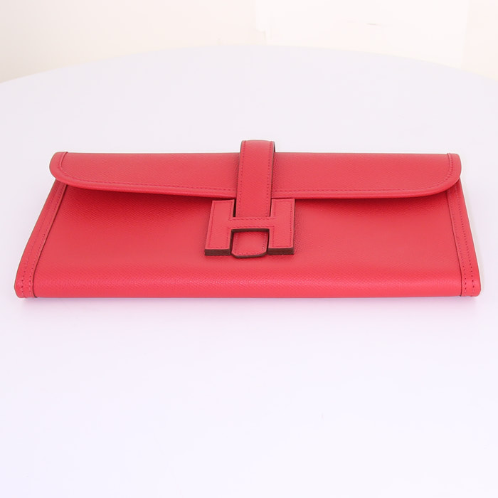 Pochette Hermes Jige in pelle Epsom rossa - Detail D4