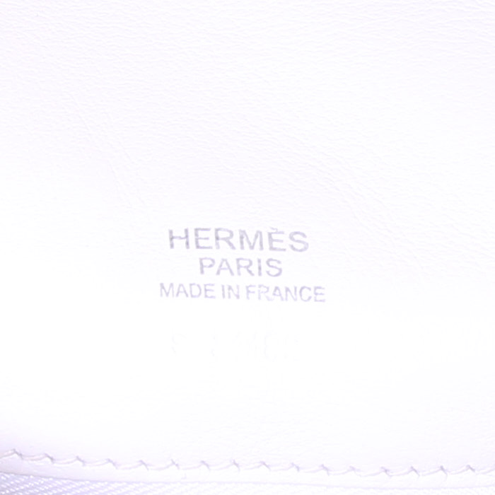 Hermès Berline small model shoulder bag in white Swift leather and grey doblis calfskin - Detail D3