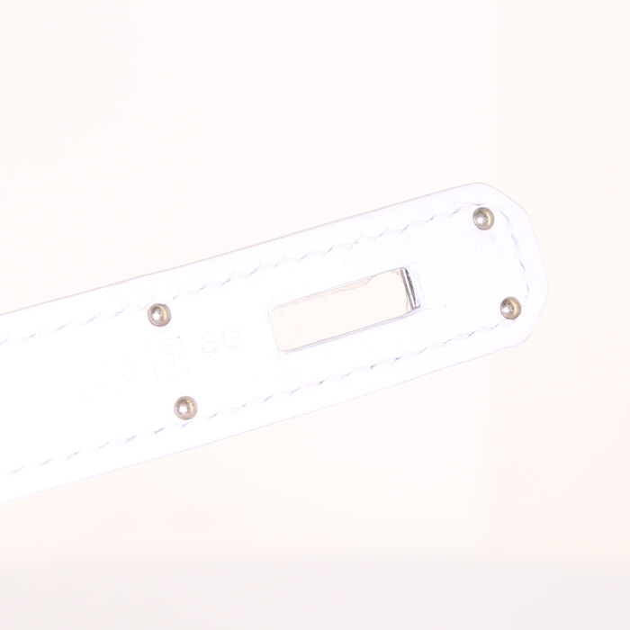 Hermès Berline small model shoulder bag in white Swift leather and grey doblis calfskin - Detail D4