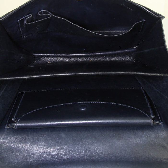 Sac bandoulière Hermès 2002 en cuir box bleu-marine - Detail D2