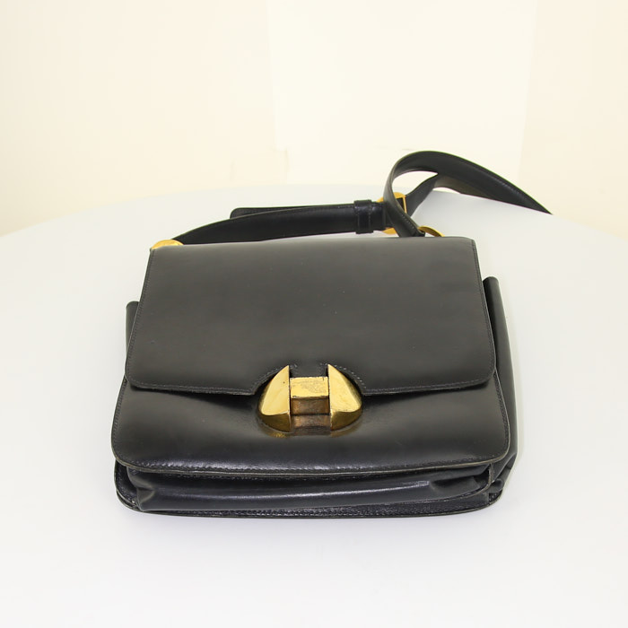 Hermès 2002 shoulder bag in navy blue box leather - Detail D4