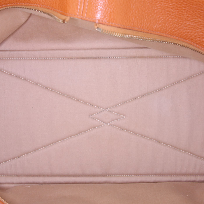 Sac de voyage Hermes Victoria en toile beige et cuir gold - Detail D2