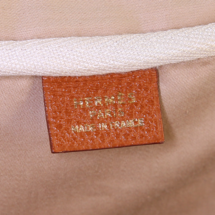 Sac de voyage Hermes Victoria en toile beige et cuir gold - Detail D3