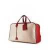 Hermes Victoria travel bag in red togo leather and beige canvas - 00pp thumbnail