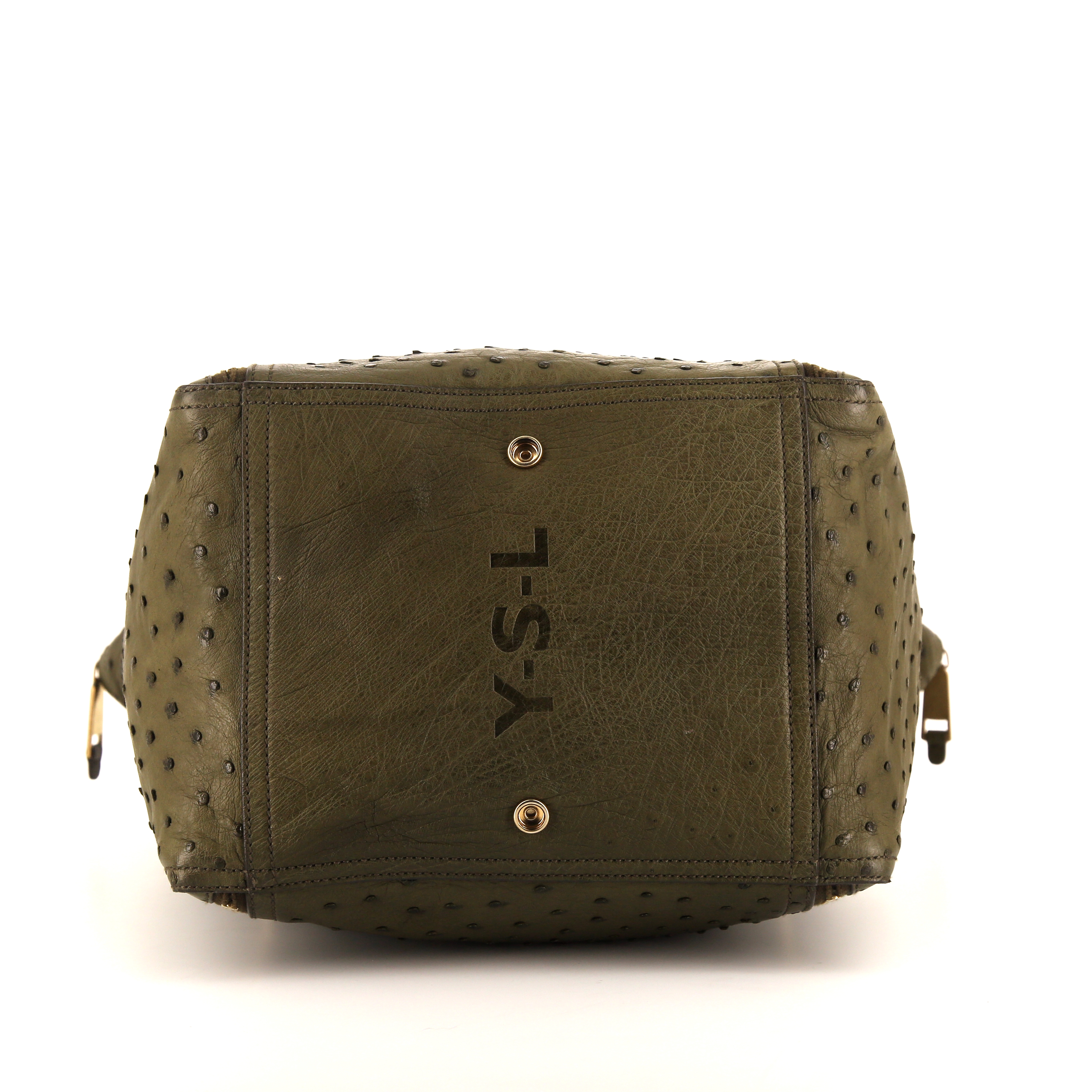 Bolso para llevar al hombro o en la mano Saint Laurent Downtown modelo grande en avestruz caqui - Detail D4