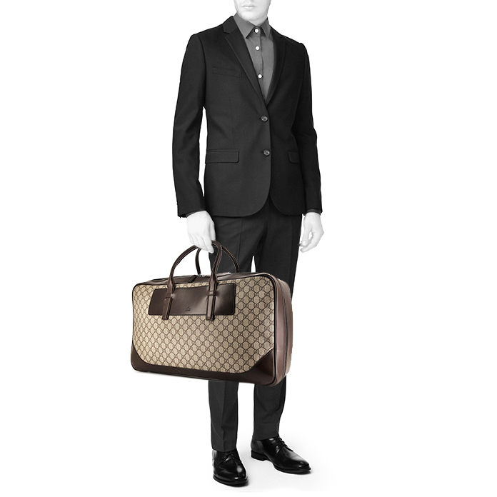 Sac de voyage Gucci Gucci Bagage en toile monogram enduite beige et cuir glacé marron - Detail D1