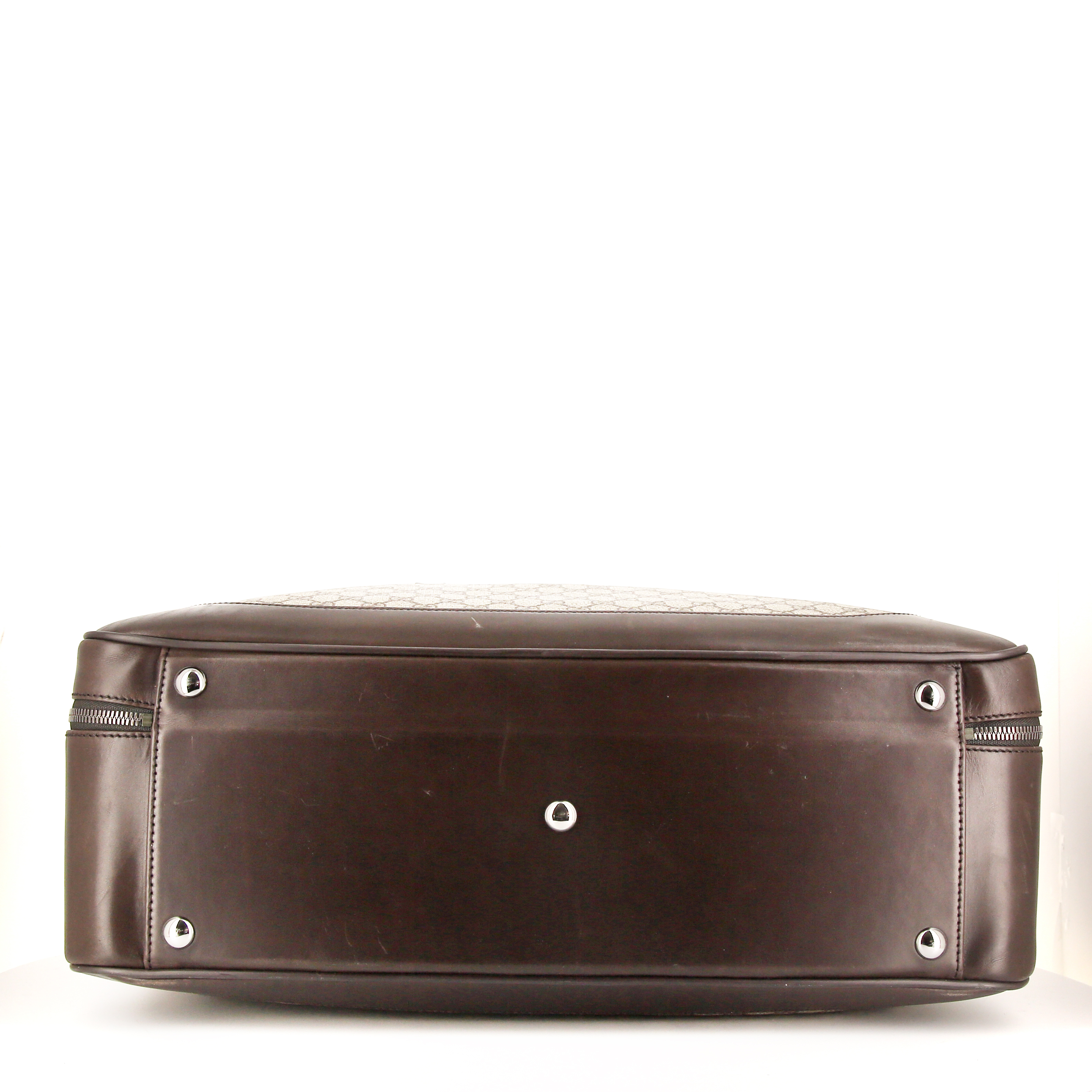 Sac de voyage Gucci Gucci Bagage en toile monogram enduite beige et cuir glacé marron - Detail D4