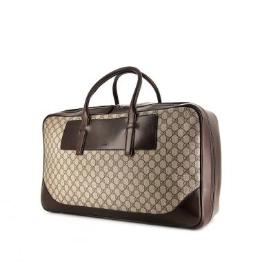 Borsa da viaggio Gucci Gucci Bagage in tela monogram cerata beige e pelle lucida marrone