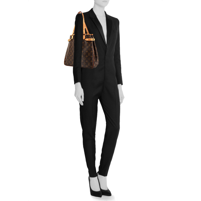 Sac cabas Louis Vuitton en toile monogram et cuir naturel - Detail D1