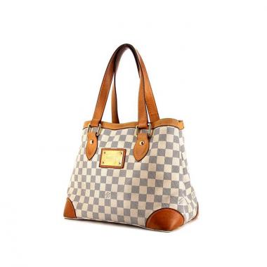 Shopping bag Louis Vuitton Hampstead modello piccolo in tela a scacchi e pelle naturale