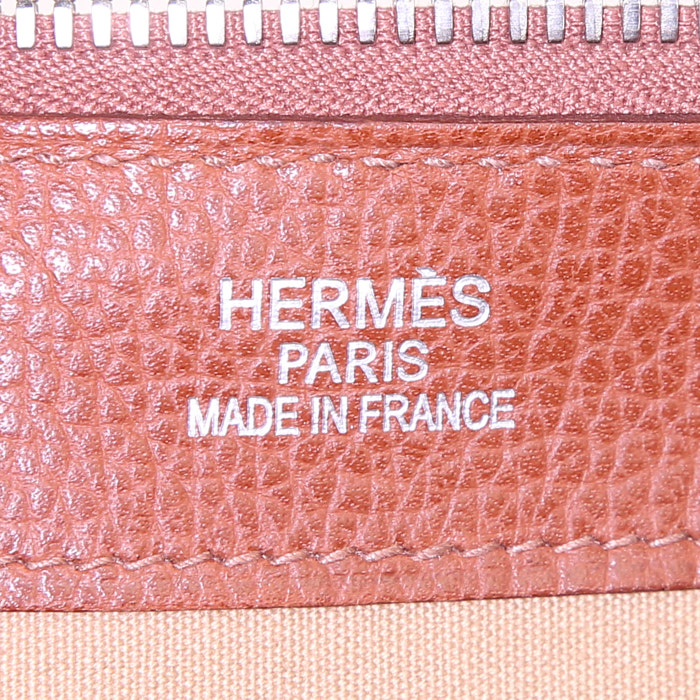 Sac de voyage Hermes Paris-Bombay en cuir marron-caramel - Detail D3