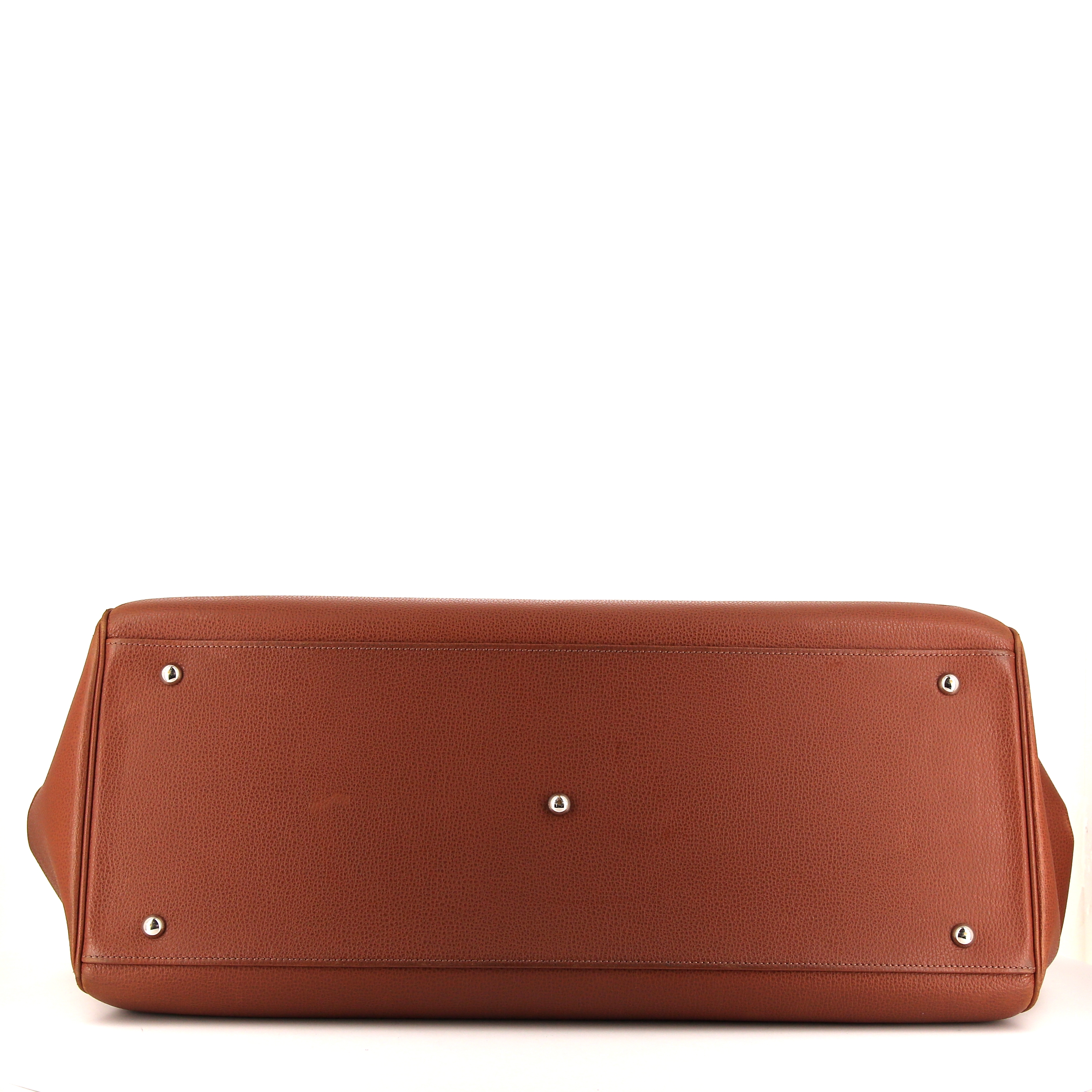 Sac de voyage Hermes Paris-Bombay en cuir marron-caramel - Detail D4