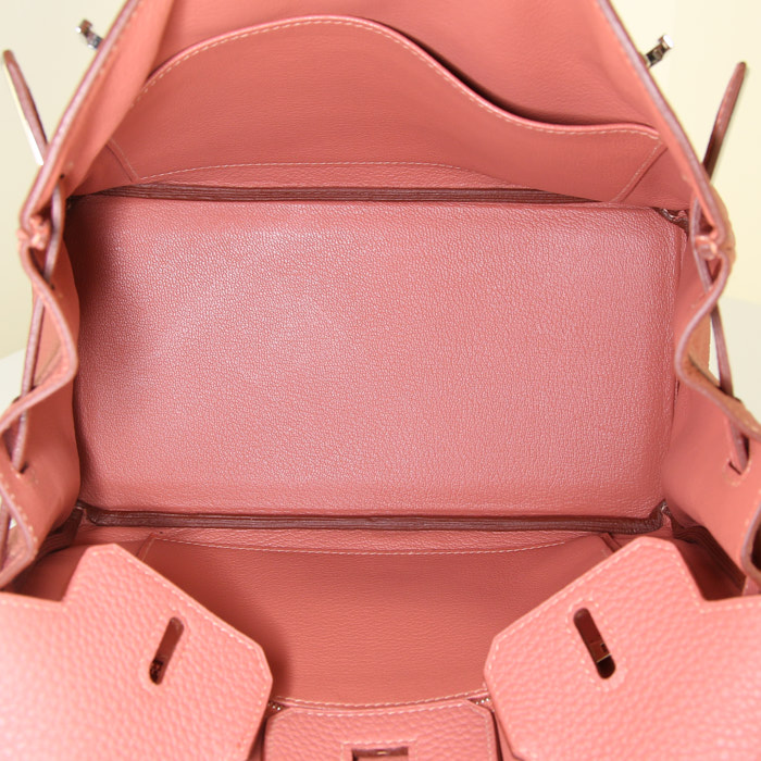 Bolso de mano Hermes Birkin 25 cm en cuero togo Rose Tea - Detail D2