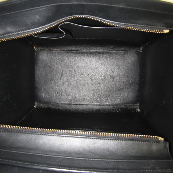Borsa Celine Luggage modello medio in pelliccia marrone e pelle nera - Detail D2