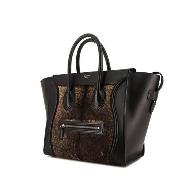 Celine Luggage medium model handbag in brown furr and black leather