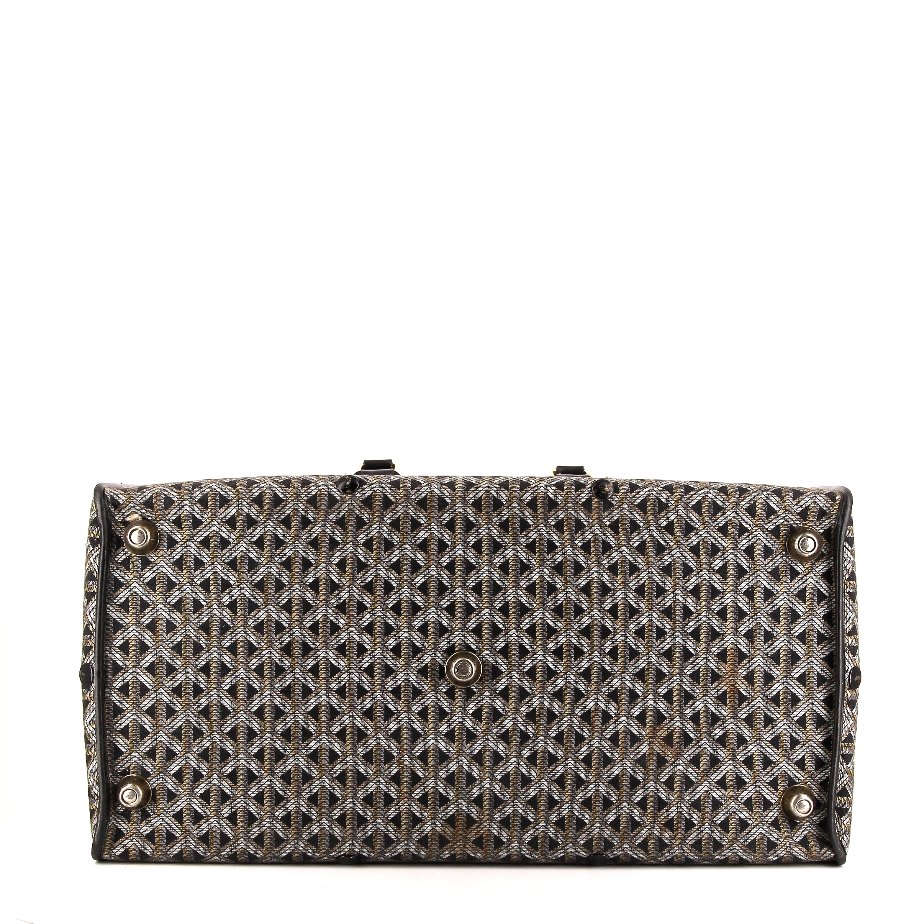 Bolsa de viaje Goyard en tela Goyardine negra y cuero negro - Detail D4