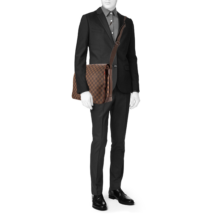 Borsa a tracolla Louis Vuitton Bastille in tela a scacchi ebana e pelle marrone - Detail D1