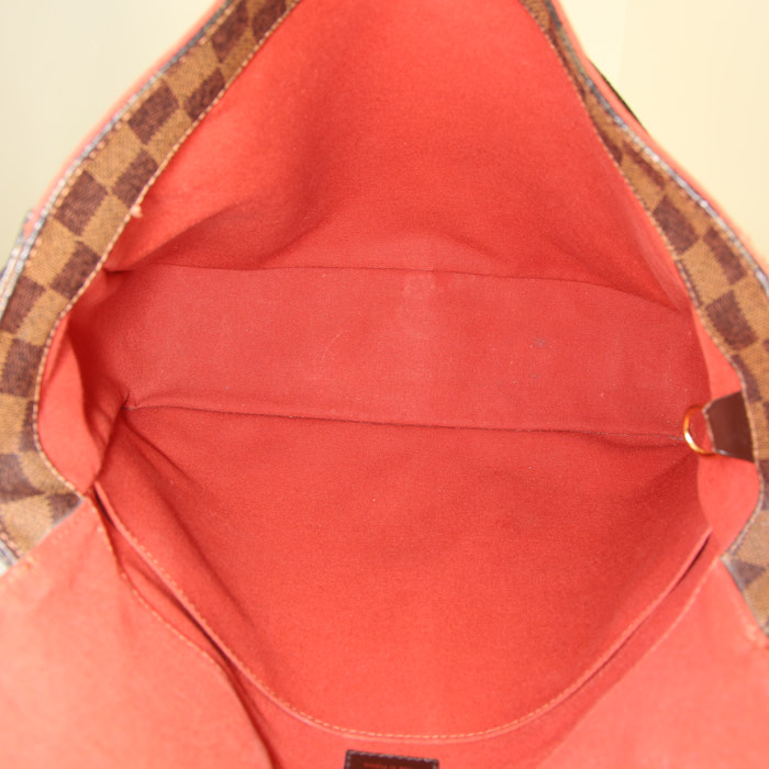 Borsa a tracolla Louis Vuitton Bastille in tela a scacchi ebana e pelle marrone - Detail D2