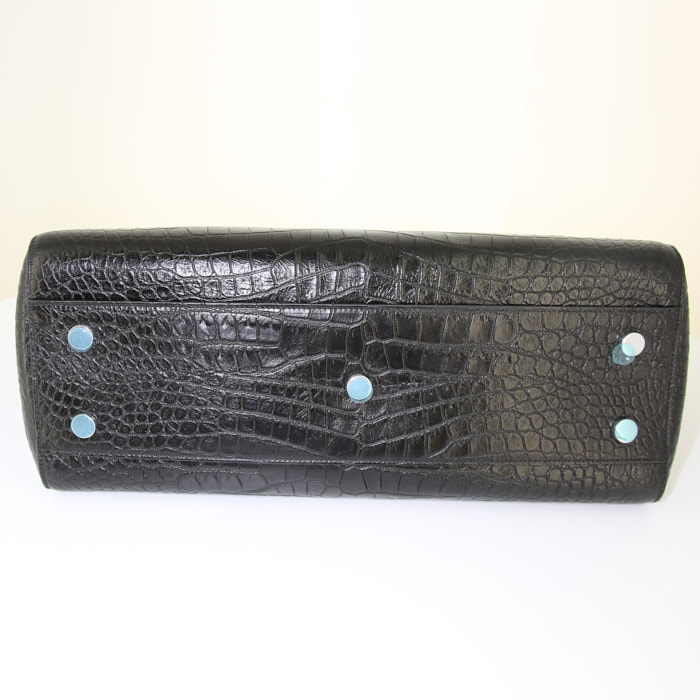 Borsa Saint Laurent Rive Gauche in pelle lucida nera simil coccodrillo - Detail D5