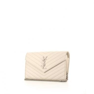 Sac bandoulière Saint Laurent Wallet on Chain en cuir grainé matelassé blanc